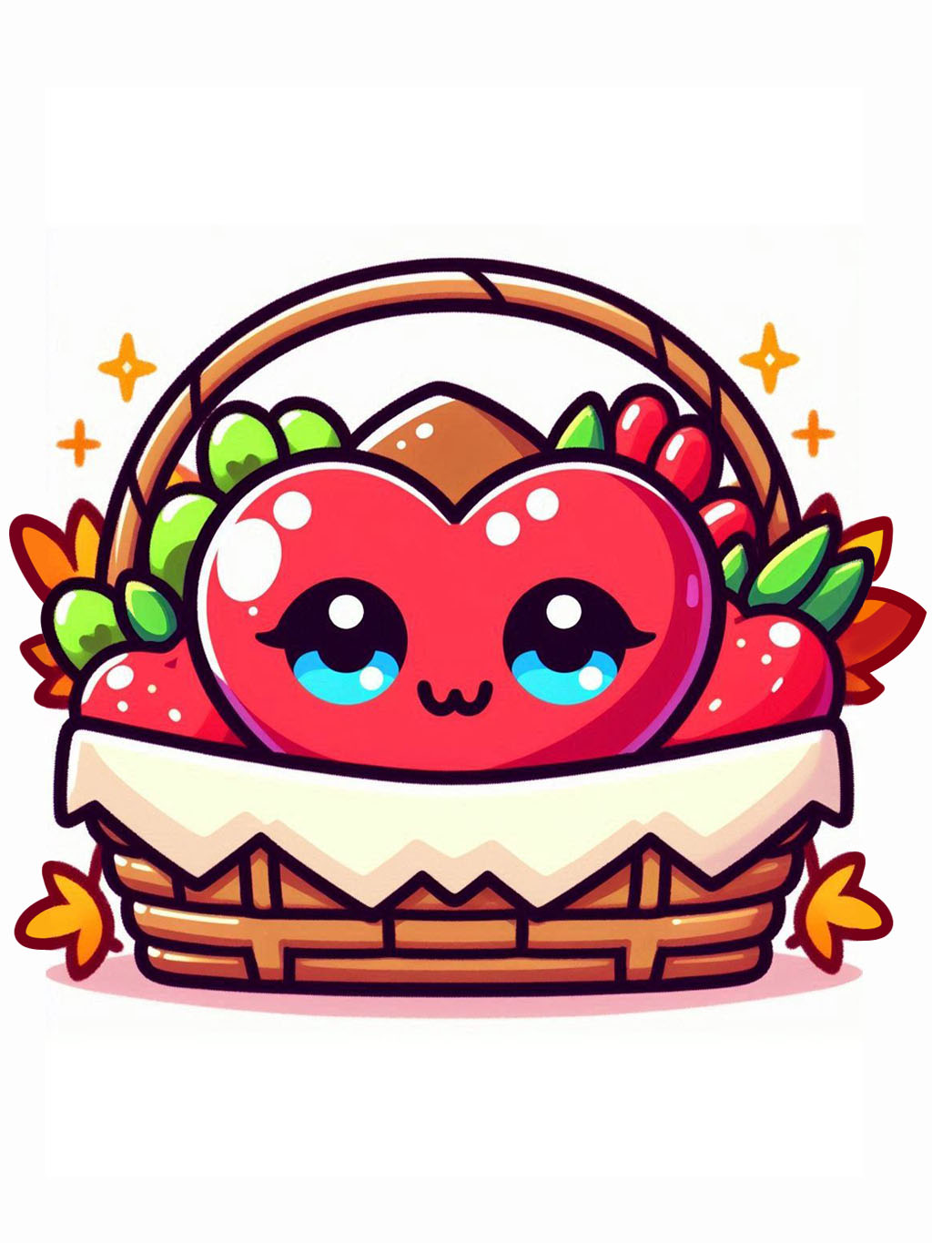 Thanksgiving love drawing ideas featuring a cute heart nestled in a decorative Thanksgiving basket filled with fruits and leaves.
